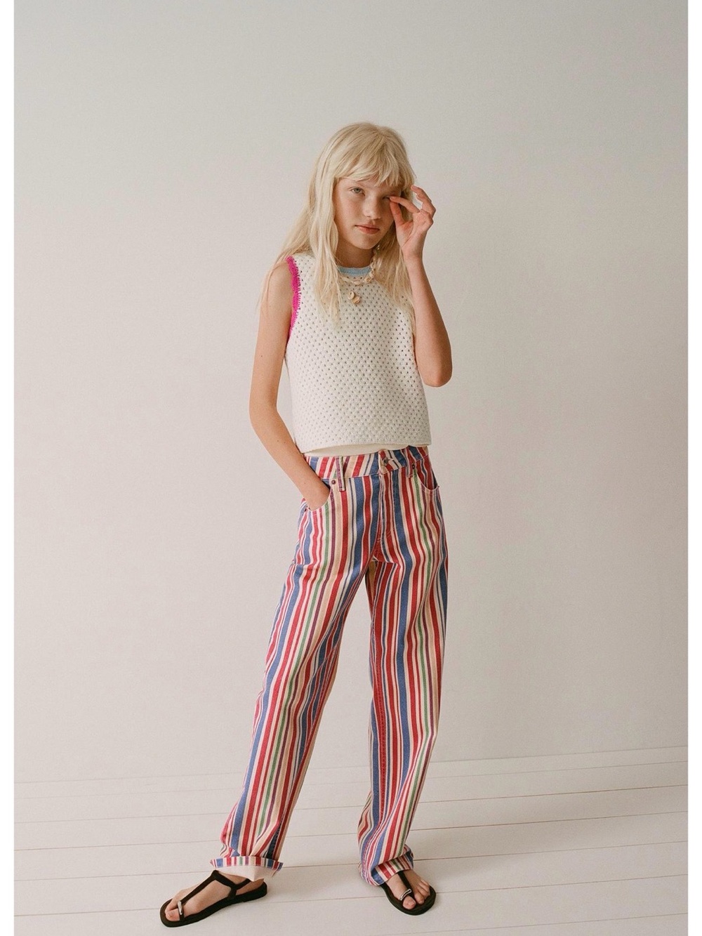 Zara contrast crochet knit top
